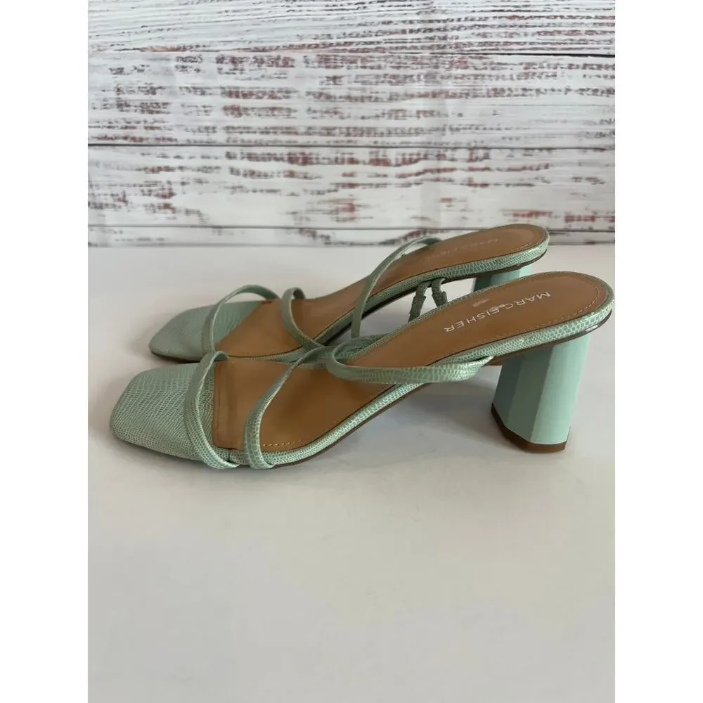 Marc Fisher Aliana Lizard Embossed Finish Mint Green Slide Sculpted Heel Size 9